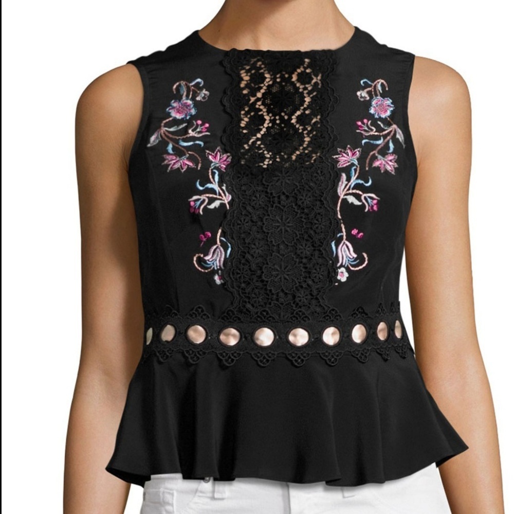 Nanette Lepore Black Posey Silk Crepe de Shine Sleeveless Blouse Size 12 NWT